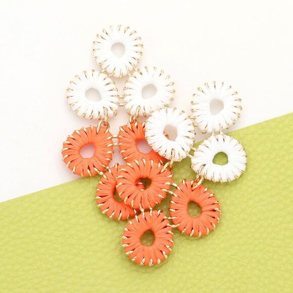 GAMEDAY Tennessee Vols Orange White Raffia Disc Wrapped Earrings - Picture 1 of 2